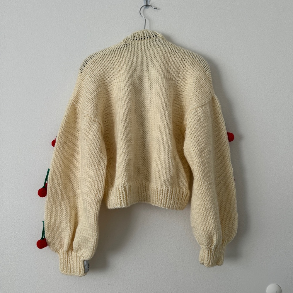 Society Mano Cream Cherry Applique Chunky Knit Cardigan - Picture 5 of 5